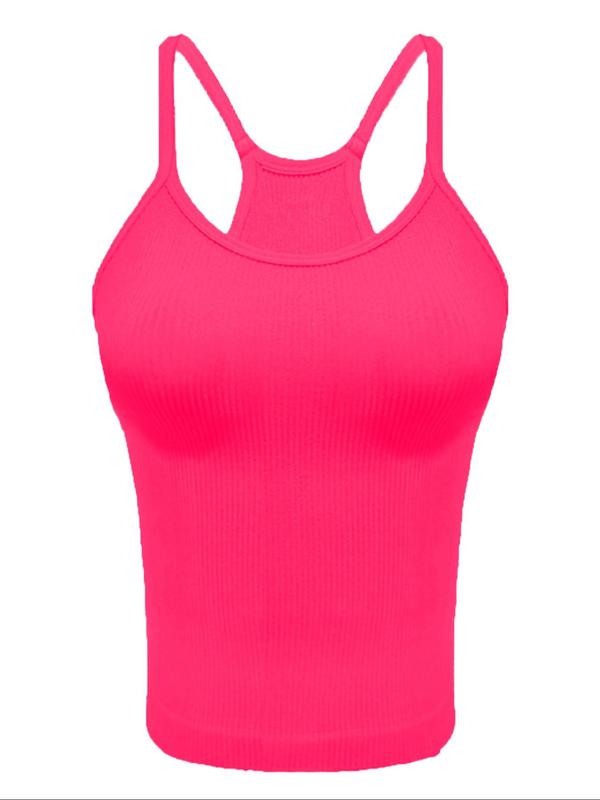 Women's Solid Ribbed Sports Vest, Athletic Clothes, Sporty Breathable Cami Top, Ladies Sportswear Clothing for Workout Gym Yoga, Weighted Vest, Gym Clothing Pink