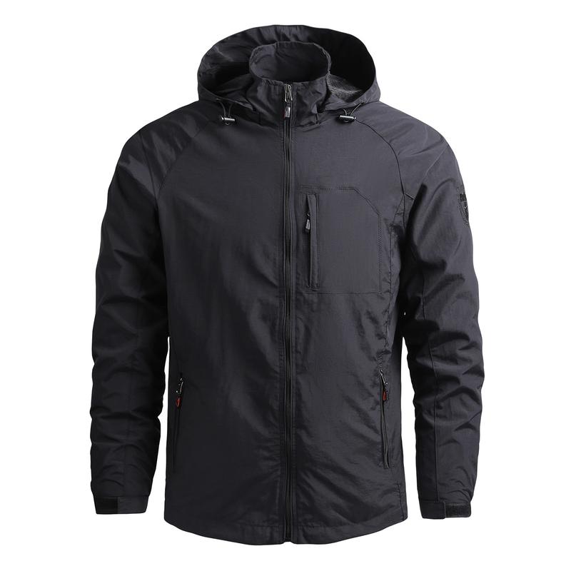 Men Windbreaker Tactical Jacket Waterproof Outdoor Detachable Hooded Coat Solid Color Sports Climbing Outwear Chaquetas Hombre