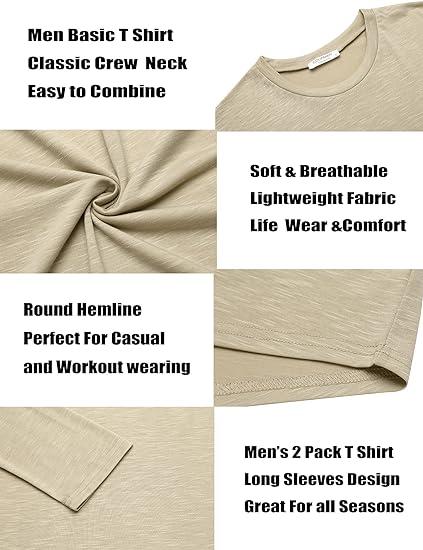 COOFANDY Men 2 Pack Muscle Fitted T Shirt Gym Workout Athletic Long Sleeves Base Tee - For Causal Sports Base