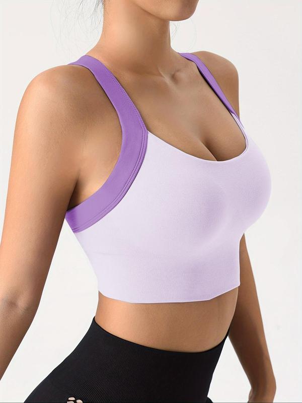 Women's Contrast Binding Criss Cross Sports Bra, Fall Outfits, Fallfreshness High Stretch Colorblock Sports Bra, Ladies Sportswear for Indoor Outdoor Wear