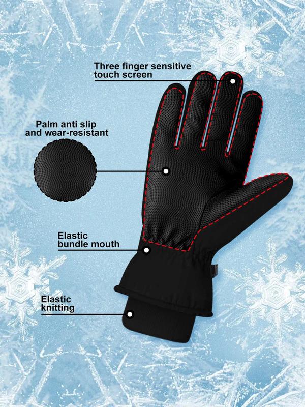 Unisex Windproof & Waterproof Touch Screen Ski Gloves, Casual Solid Color Warm Snowboard Ski Gloves, Touch Screen Waterproof Motorcycle Riding Warm Snow Gloves