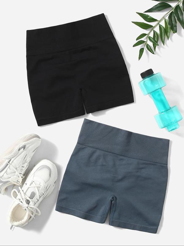 Women's 2pcs Solid Ruched High Waist Sports Shorts, Gym Shorts, Casual Comfy Breathable High Stretch Seamless Shorts for Yoga Gym Workout Running, Gym Shorts, Women Sport & Outdoor Clothing for Summer