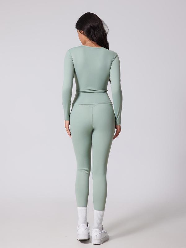Women's Solid Long Sleeve Tee & High Waist Leggings Tracksuit Set, Sporty Breathable Quick Drying for Yoga Gym Workout Running, Ladies Sportswear for Fall & Winter