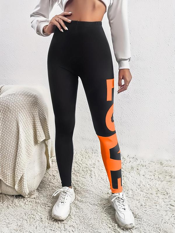 Women's Letter Print High Waist Sports Leggings, Casual Comfy Breathable Skinny Pants for Yoga Gym Workout Running, Women Sport & Outdoor Clothing for All Seasons