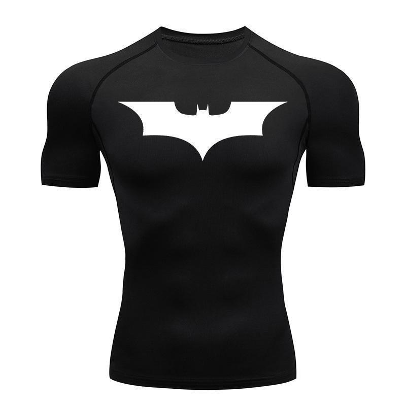 Bat Print Compression Shorts Shirts for Men Summer Short Sleeve Rash Guard Gym Workout Running Tshirt Athletic Quick Dry Tees Tops