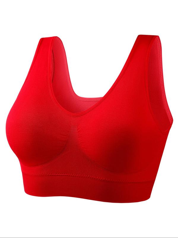 Women's Solid Color Wireless Sports Bra, Breathable Comfortable Backless Running Workout Tank Bra, Women's Lingerie & Underwear for All Seasons