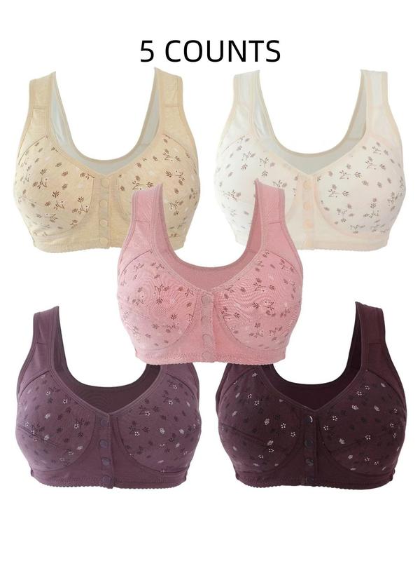  Ditsy Floral Print Button Front Bra, Soft Comfortable Breathable Sports Bra for Daily Wear, Women's Sport & Outdoor Clothing for All Seasons