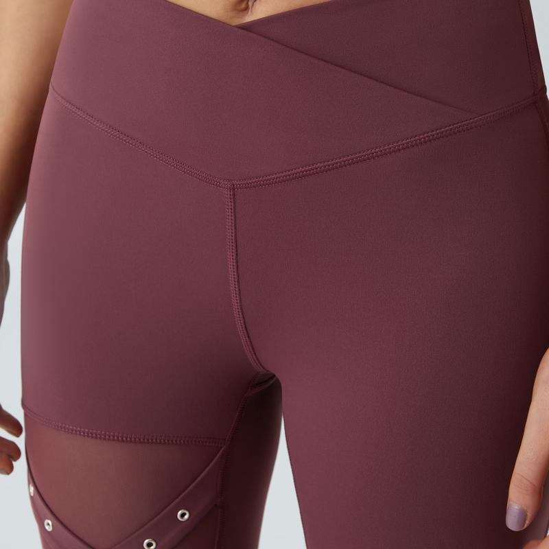 Halara High Waisted Crossover Contrast Mesh Decorative Buckle Yoga 7 8 Leggings