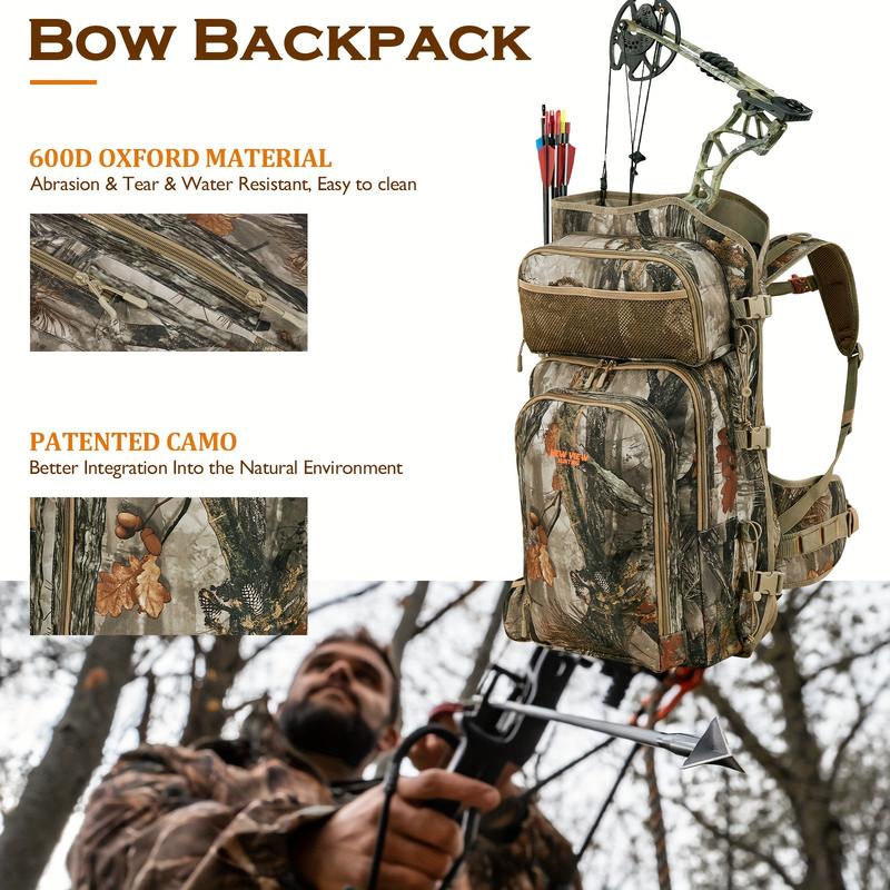 Camo Bow Hunting Backpack for Men and Women, Saddle Hunting Back Pack with Bow Holder, Elk and Deer Hunting Bag