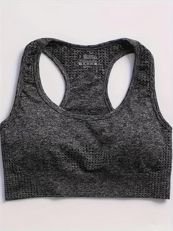 Women's Solid Scoop Neck Sports Vest, Breathable Quick Drying Sports Bra, Ladies Sportswear for Indoor Outdoor Wear