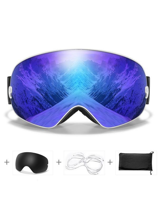 Sporty Unisex Ski Goggles with Replacement Lens & Optical Frame & Storage Bag, UV400 Anti-fog Detachable Lens Snowboard Goggles, Sports Eyewear for Men & Women