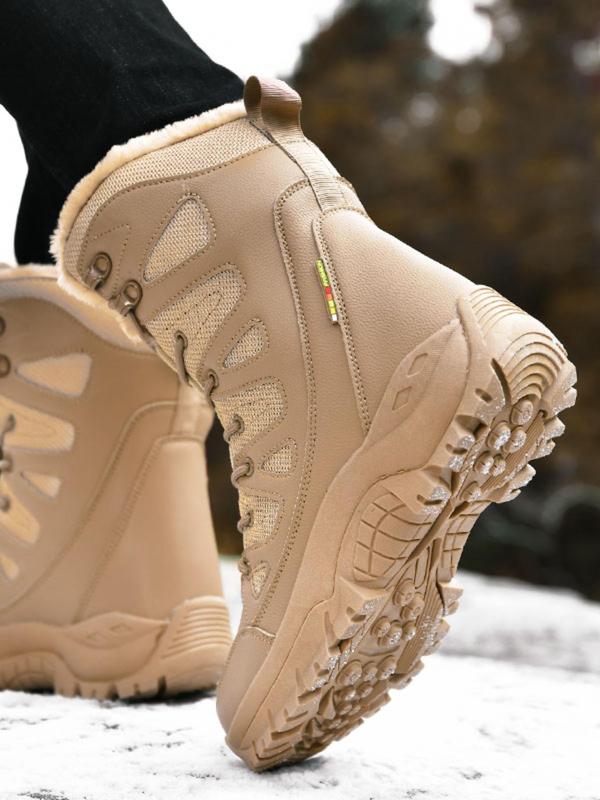 Women's Solid Lace Up High Top Hiking Shoes, Sporty Waterproof Warm Snow Boots, Outdoor Sports Shoes for Women Winter