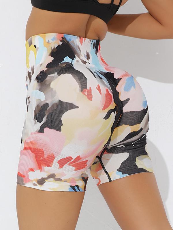 Sporty Women's Ditsy Floral Print High Waist Skinny Sports Shorts, Gym Shorts, Casual Comfy Breathable Seamless Short Leggings for Yoga Gym Workout Running, Ladies Sportswear for Summer