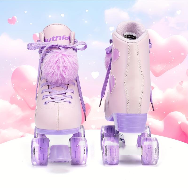 Women's and Girl's Heart Pattern Roller Skates - PU Leather High-top, Double Row Shiny Wheels, Light Up Wheels, Roller Skating Shoes for Fun and Exercise