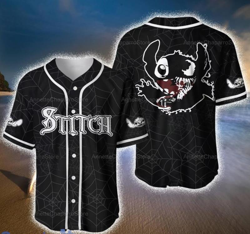 Stitchy Venom's Jersey, Scary Horror Stitchy Baseball Shirt, Baseball Jersey Collection Collection Button Down Baseball Jersey