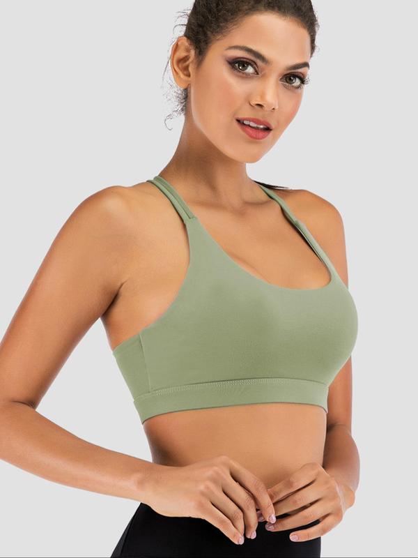 Women's Criss Cross Backless Sports Bra, Solid Color Cut Out Sports Bra, Breathable Comfortable Sports Lingerie Top for Yoga Gym Workout