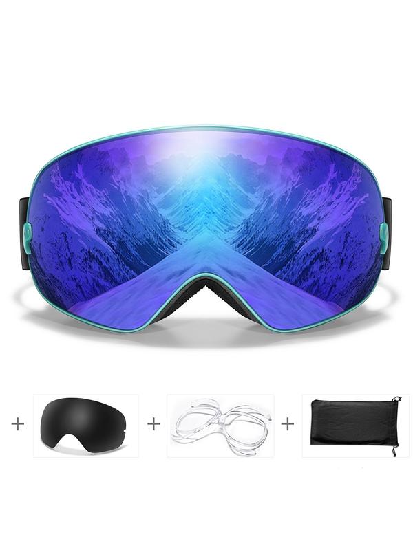 Sporty Unisex Ski Goggles with Replacement Lens & Optical Frame & Storage Bag, UV400 Anti-fog Detachable Lens Snowboard Goggles, Sports Eyewear for Men & Women