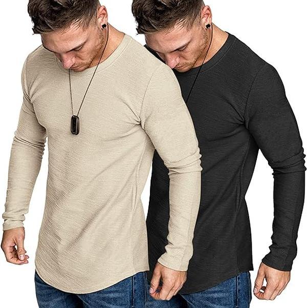 COOFANDY Men 2 Pack Muscle Fitted T Shirt Gym Workout Athletic Long Sleeves Base Tee - For Causal Sports Base