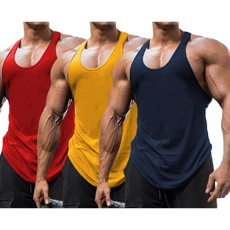 Men's 3 Pack Gym Workout Tank Tops Y-Back Muscle Tee Stringer Bodybuilding Sleeveless T-Shirts