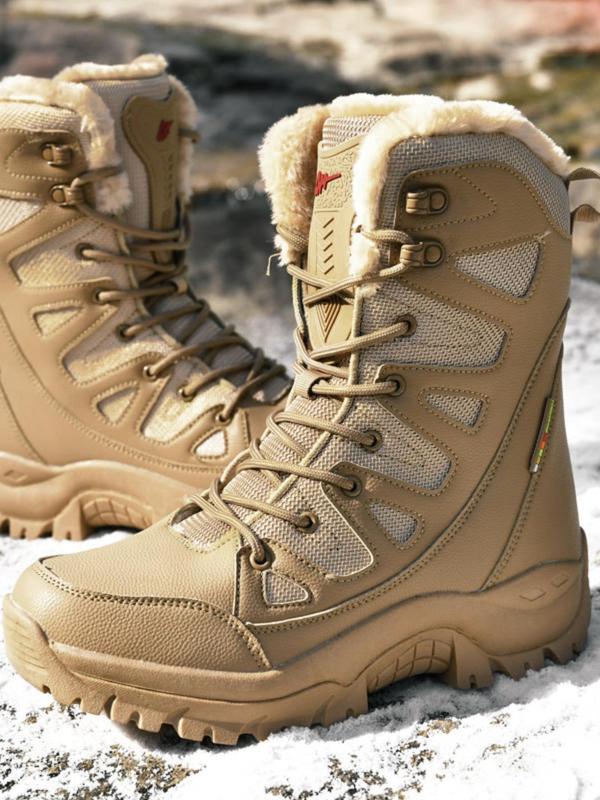 Women's Solid Lace Up High Top Hiking Shoes, Sporty Waterproof Warm Snow Boots, Outdoor Sports Shoes for Women Winter