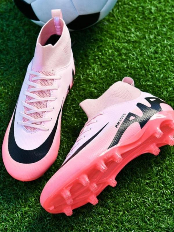 Women's Colorblock Lace Up Soccer Shoes, Professional High Top Football Cleats, Non-slip & Wear-resistant Football Shoes for Training & Competition