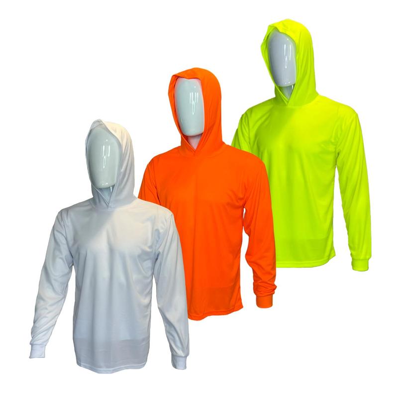 3 SHIRT PACK Hi Vis Long Sleeve Safety Shirt With Hoodie, Quick Dry Polyester Birdeye mesh   Ultra lightweight hoodie shirt Reflective Thin Pullover Long sleeves ( 3 SHIRTS PER ORDER)