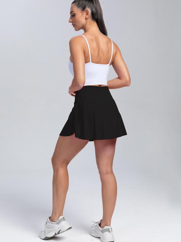 Women's Solid Pocket High Waist Sports Skorts, Simple Comfort Breathable Sporty Wrap Gym Shorts for Gym Workout Running, Tennis Skirts, Short Skirt, Pickleball Clothes, Tennis Outfits, Ladies Sportswear for Fall, Fall Bottoms for Back To School