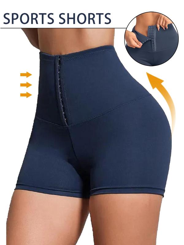 Women's Plain High Waist Adjustable Hook & Eye Sports Gym Shorts, Summer Clothes Women, High Stretch Seamless Breathable Comfortable Sports Leggings, Ladies Sportswear Bottoms for Yoga Gym Fitness