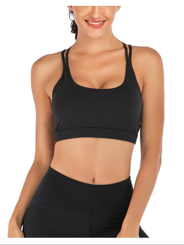 Women's Criss Cross Backless Sports Bra, Solid Color Cut Out Sports Bra, Breathable Comfortable Sports Lingerie Top for Yoga Gym Workout