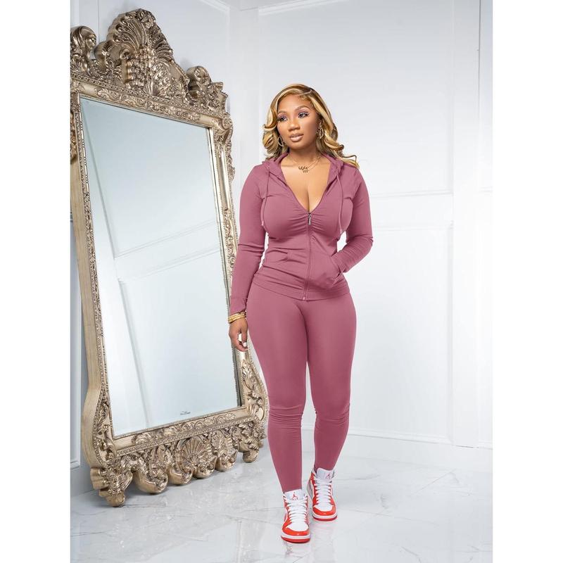 Women Two Outfits Workout Sets Bodycon Tracksuit Long Sleeve Zip Up Hoodie Jacket Jogger Matching Sweat Pants Set