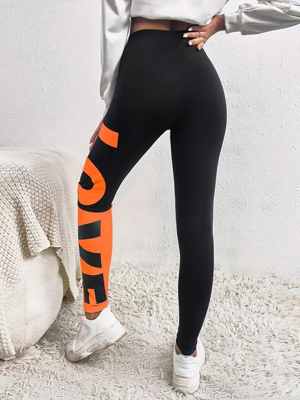 Women's Letter Print High Waist Sports Leggings, Casual Comfy Breathable Skinny Pants for Yoga Gym Workout Running, Women Sport & Outdoor Clothing for All Seasons