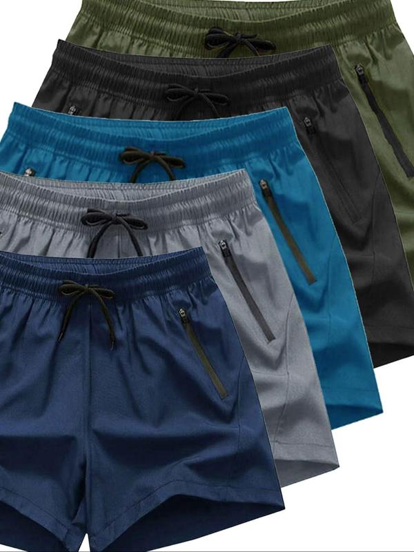 Men's Solid Drawstring Waist Sports Shorts, Casual Comfort Quick Drying Pocket Beach Shorts for Summer, Breathable Men's Shorts for Outdoor Activities