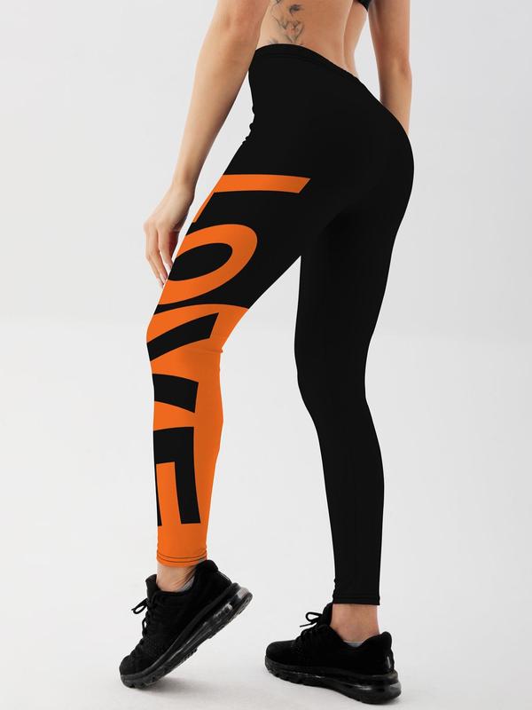 Women's Letter Print High Waist Sports Leggings, Casual Comfy Breathable Skinny Pants for Yoga Gym Workout Running, Women Sport & Outdoor Clothing for All Seasons