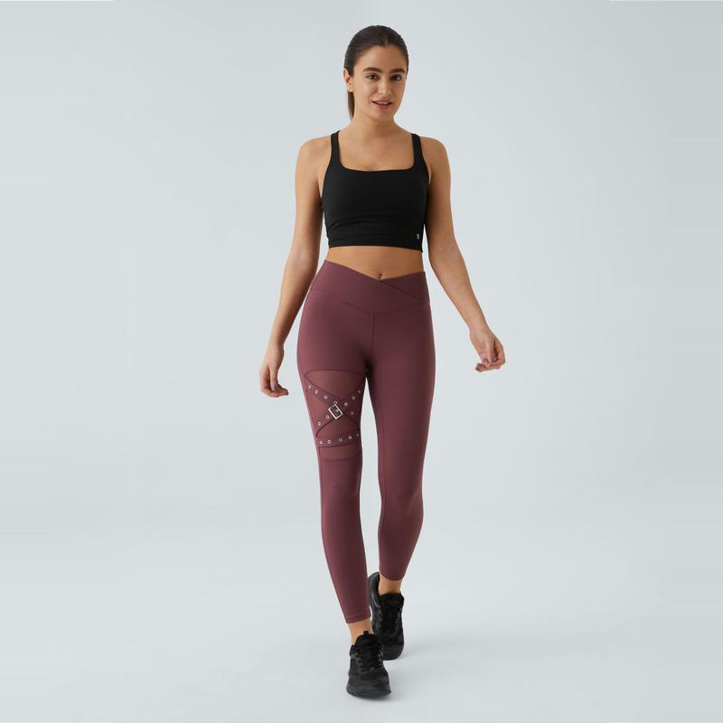 Halara High Waisted Crossover Contrast Mesh Decorative Buckle Yoga 7 8 Leggings