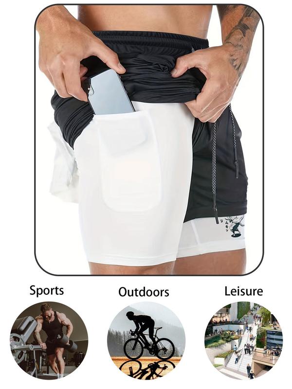 Men's 2 in 1 Pocket Sports Shorts, Sporty Drawstring Waist Towel Loop Design Track Shorts, Gym Shorts, Gym Clothing for Men, Shorts for Men, Gym Shorts for Men, Mens Shorts, Summer Outfits 2024 Graphic Shorts, Gym Clothes