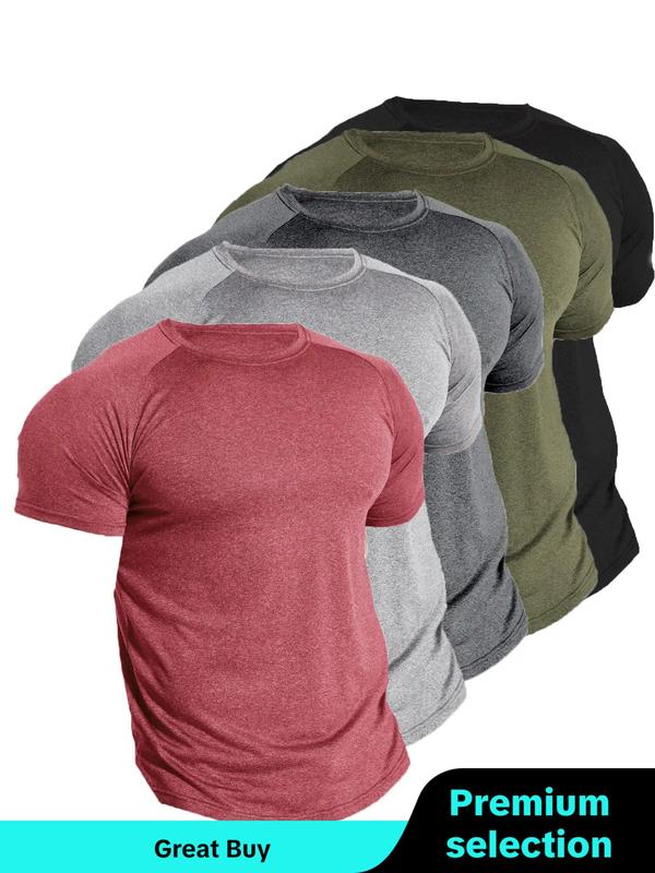 Men's Plain Round Neck Short Sleeve Sports Tee, Quick Drying Moisture Wicking Breathable Crew Neck T-shirt, Fall Clothes, Back-to-school Clothing, Men's Sportswear for Gym Workout Running, Basic Clothes, 2000s Outfits