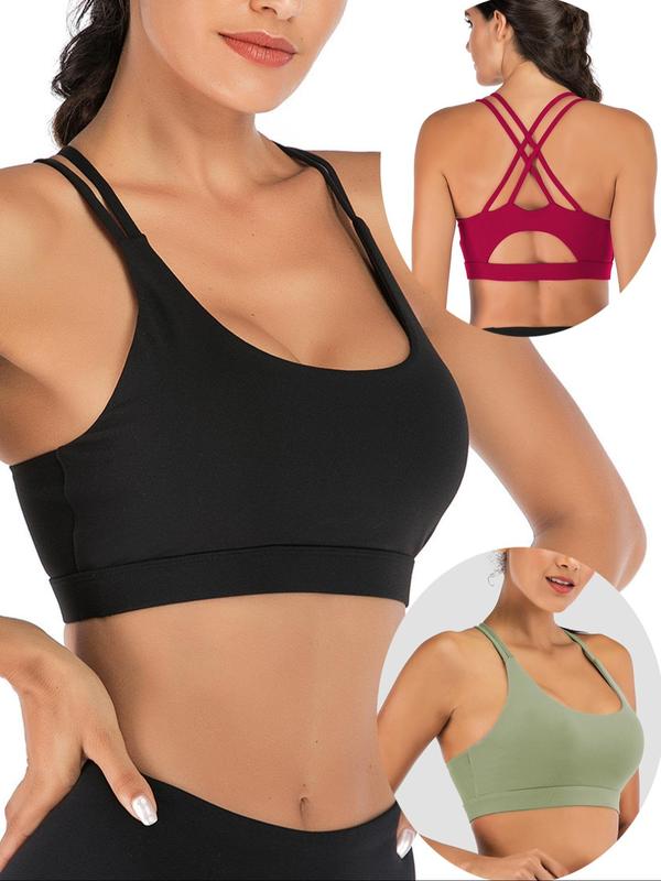 Women's Criss Cross Backless Sports Bra, Solid Color Cut Out Sports Bra, Breathable Comfortable Sports Lingerie Top for Yoga Gym Workout