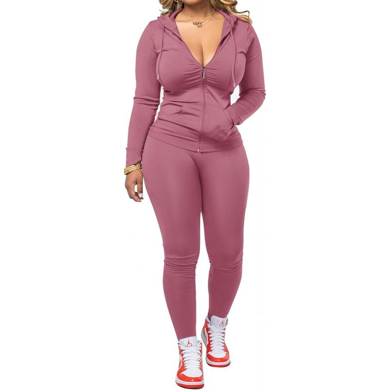 Women Two Outfits Workout Sets Bodycon Tracksuit Long Sleeve Zip Up Hoodie Jacket Jogger Matching Sweat Pants Set