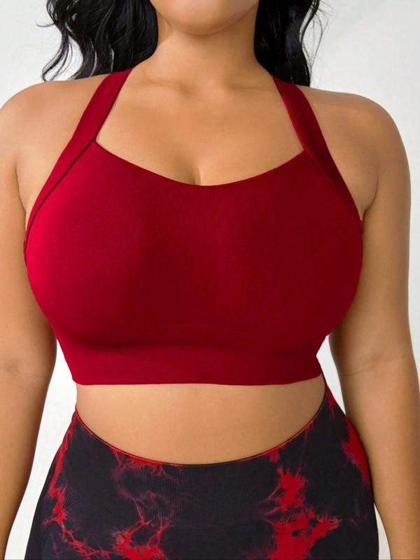 Plus Size Criss Cross Cut Out Sports Bra, Sporty Comfortable Breathable High Stretch Bra for Pickleball Tennis, Sports Bra for Women, Women's Sport & Outdoor Clothing,  Girly Gym Clothing