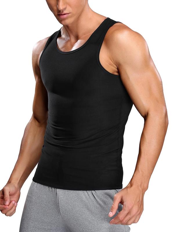 Men's Solid Sauna Tank Top, Compression Tummy Control Shapewear Vest, Men's Shaper for Daily Wear