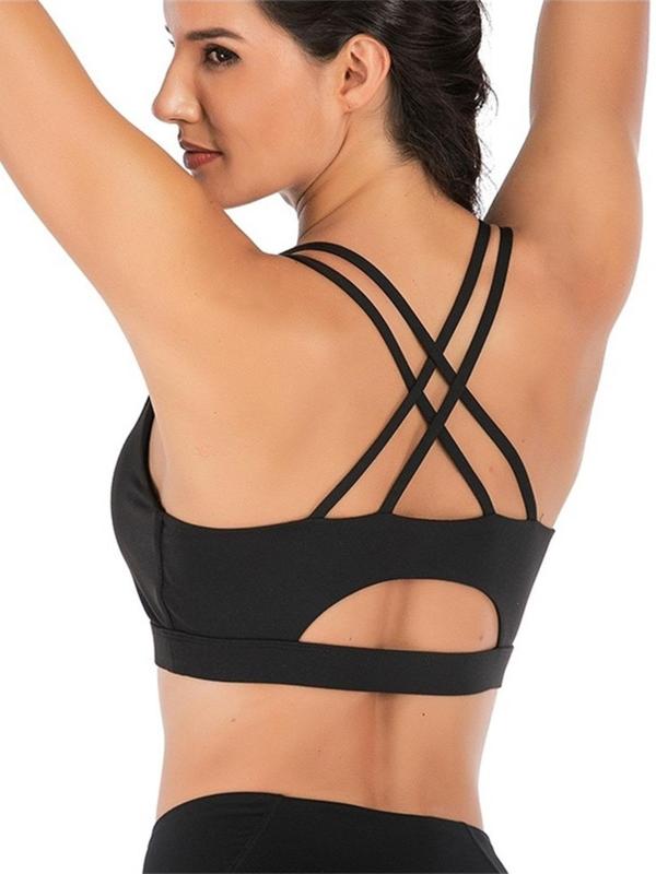 Women's Criss Cross Backless Sports Bra, Solid Color Cut Out Sports Bra, Breathable Comfortable Sports Lingerie Top for Yoga Gym Workout