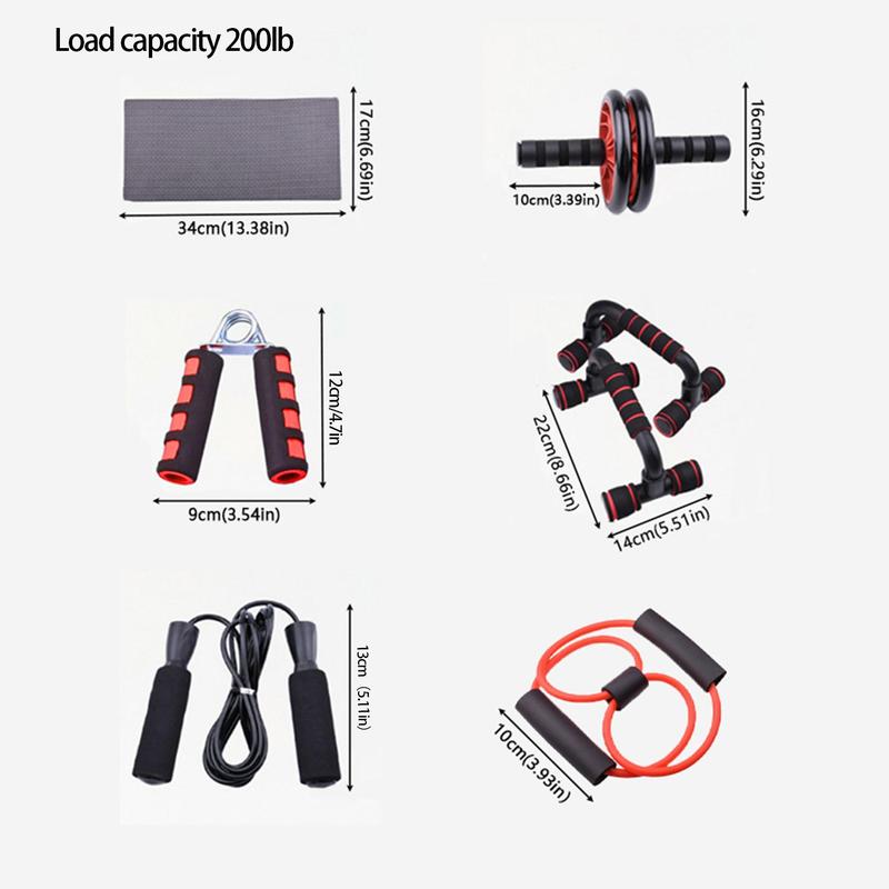 Home Workout Equipment, 7 Counts Abdominal Roller Wheel, H Push Up Bars, Skipping Rope, Hand Grip Trainer, Resistance Band & Mat, Fitness Equipment for Ab Training, Christmas, Christmas Gift