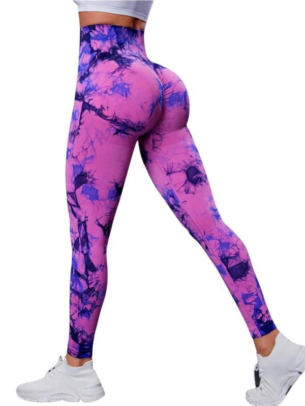 Women's Tie Dye Print Ruched High Waist Sports Leggings, Casual Comfy Breathable Seamless Skinny Pants for Yoga Gym Workout, Ladies Sportswear for All Seasons