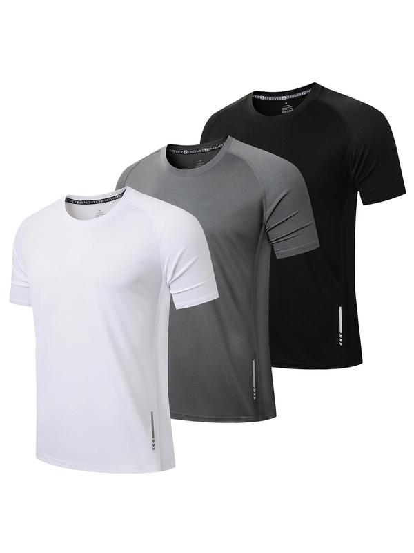 Men's Solid Round Neck Raglan Sleeve Tee, Breathable Quick Drying Short Sleeve T-shirt for Running Gym Workout, Graphic Tees for Men, Mens Top for Summer