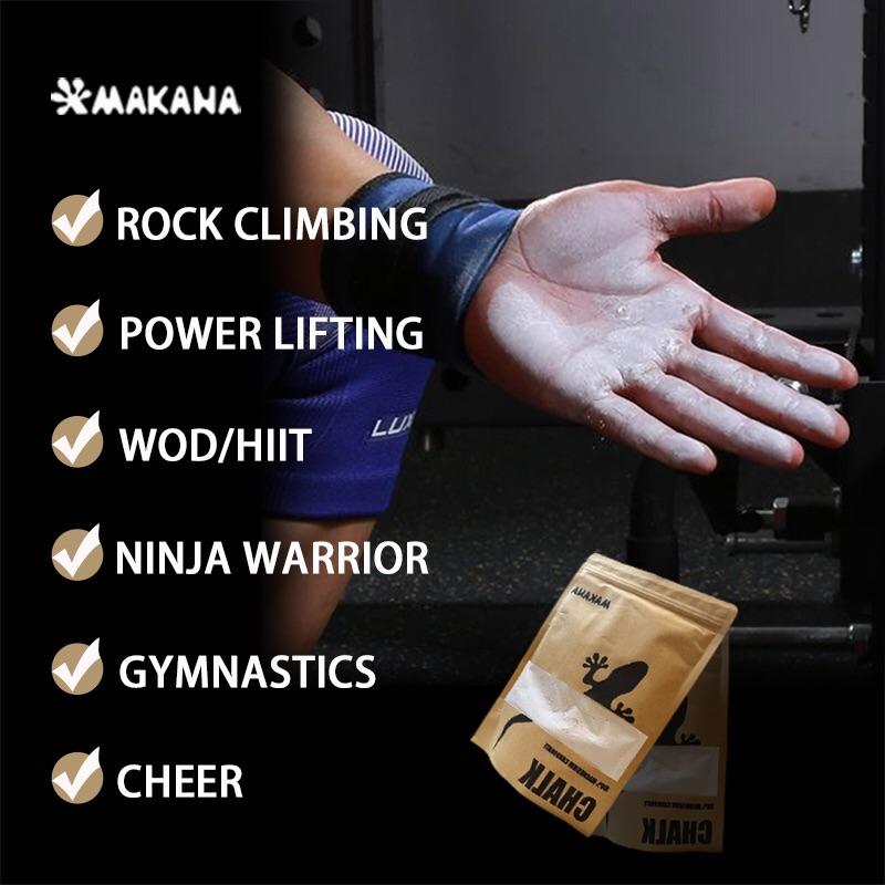 MAKANA Chalk Powder for Rock Climbing, Bouldering, Weight Lifting, Cross Training, Gymnastics, Weight lifting, Tennis & More - 100g