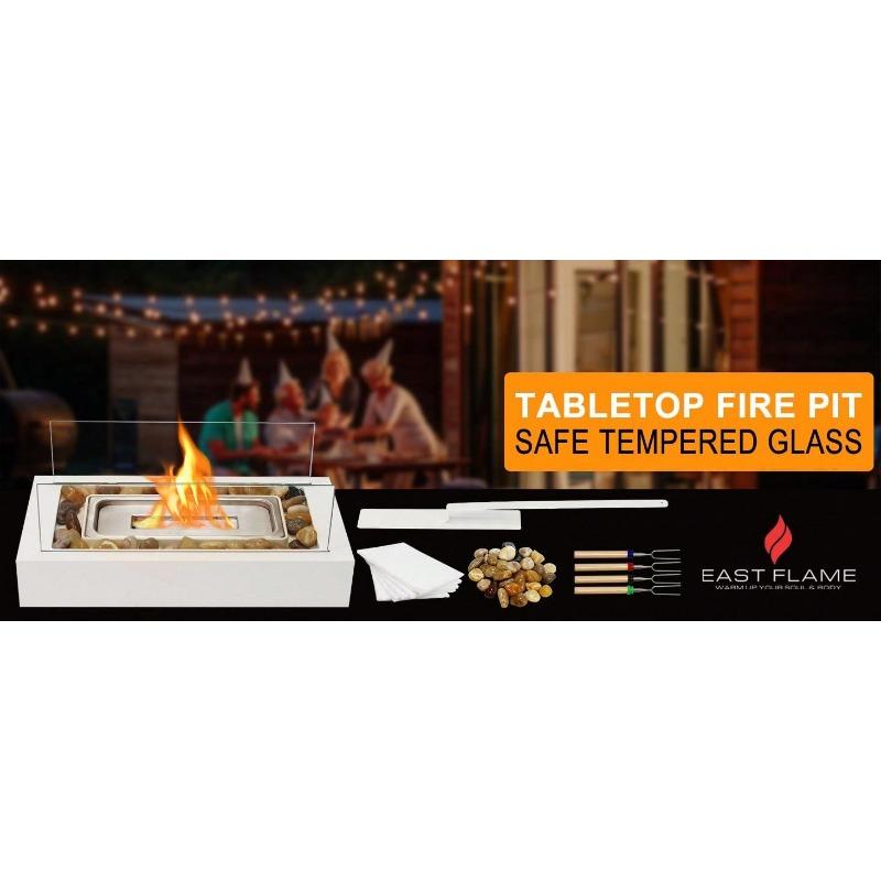 Rectangle Tabletop Fire Pit, Smores Maker Kit Portable Indoor Outdoor Table Top Firepit, Safer Burning Tabletop Fireplaces With Cobblestone- Gift For Home Decor & Balcony Parties, Housewarming Gift