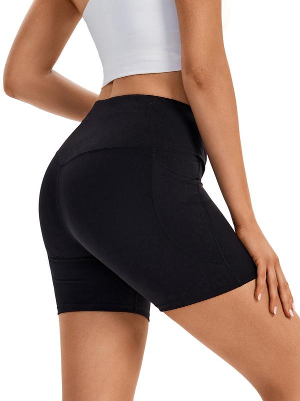 Women's Plain Cross Wrap High Waist Sports Gym Shorts, Casual Comfy Breathable Pocket Biker Shorts for Gym Yoga Workout Running, Ladies Sportswear for All Seasons