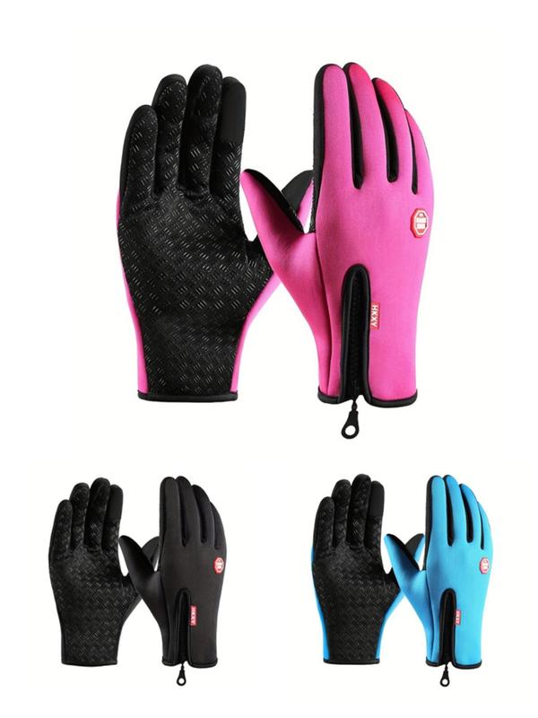 Winter Sensitive Touch Screen Gloves, with Adjustable Zipper, Windproof and Waterproof Function on The Back, Outdoor Climbing, Fishing and Running Sports Gloves, Unisex