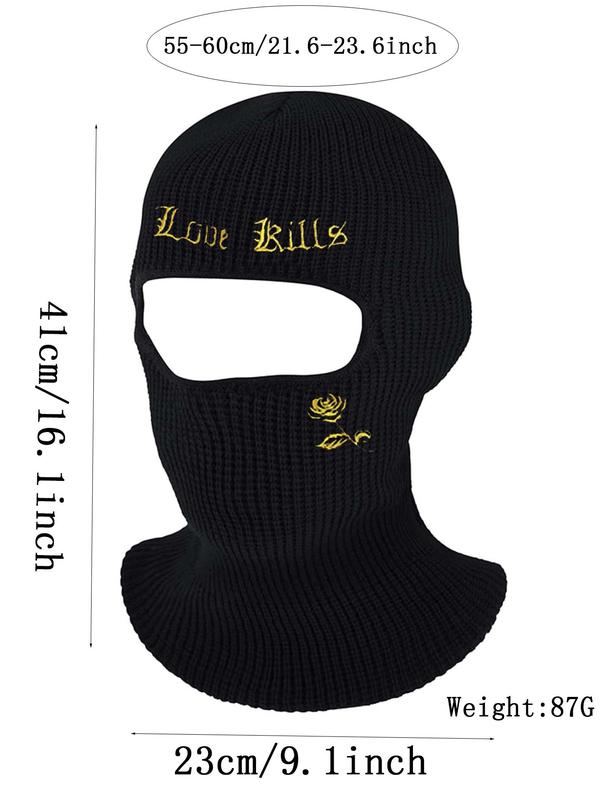 Unisex Sporty Letters & Rose Embroidered Balaclava Hat, Y2k Trendy Cycling Soft Balaclava Cap, Warm Ski Mask, Comfy All-match Punk Accessories for Fall & Winter