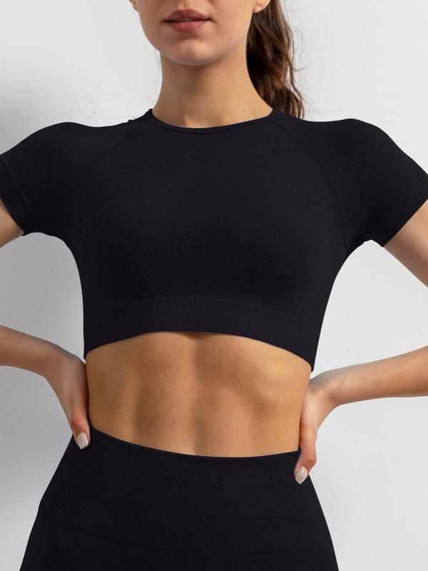 Women's Solid Raglan Sleeve Sports Tee, Cute Gym Clothes, Casual Comfy Sweat-absorbing Tight Round Neck T-Shirt for Gym Workout, Summer Clothes Women, Women Sport & Outdoor Clothing